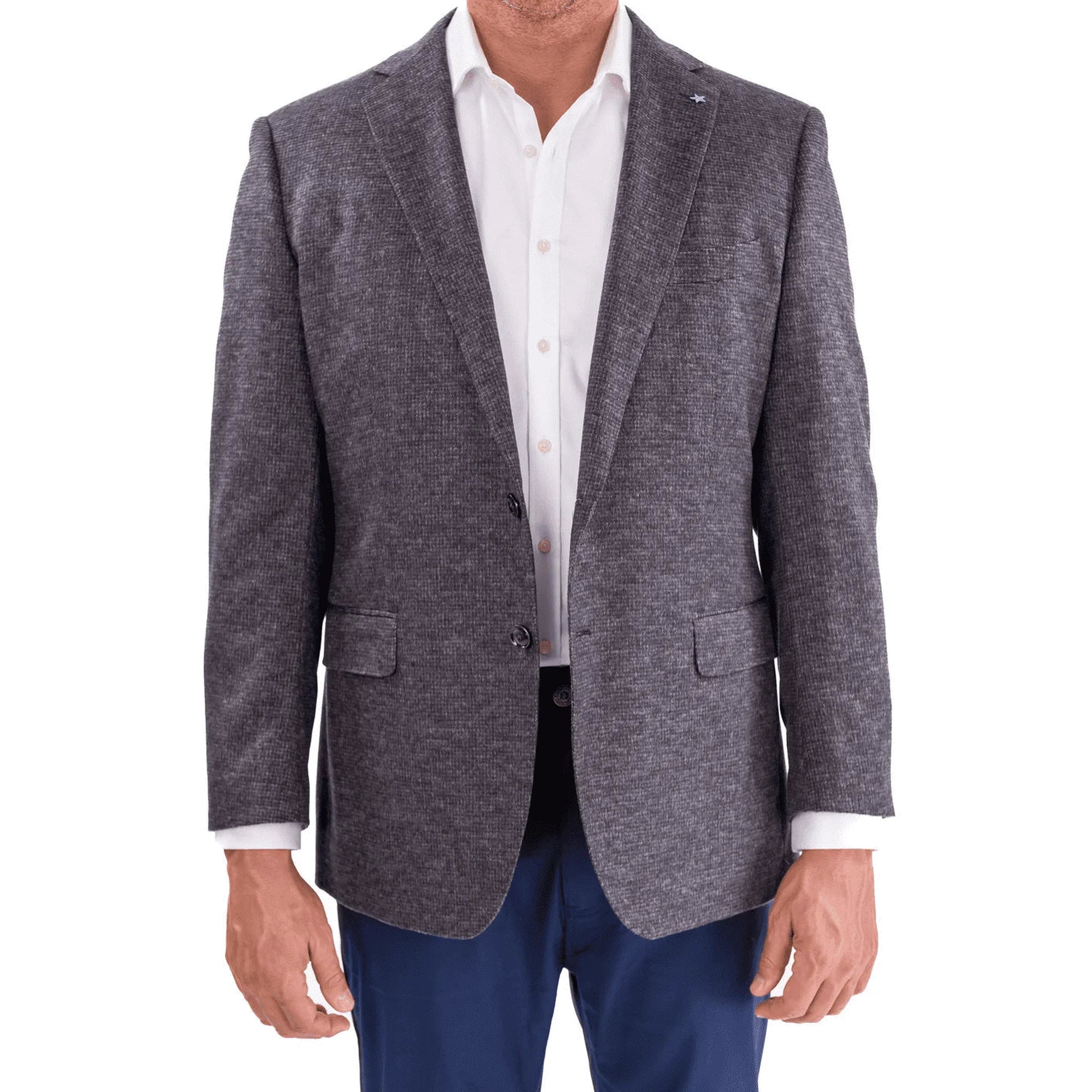 Blujacket Mens Blue & Gray Silk Cashmere Regular Fit 2 Button Blazer Sportcoat