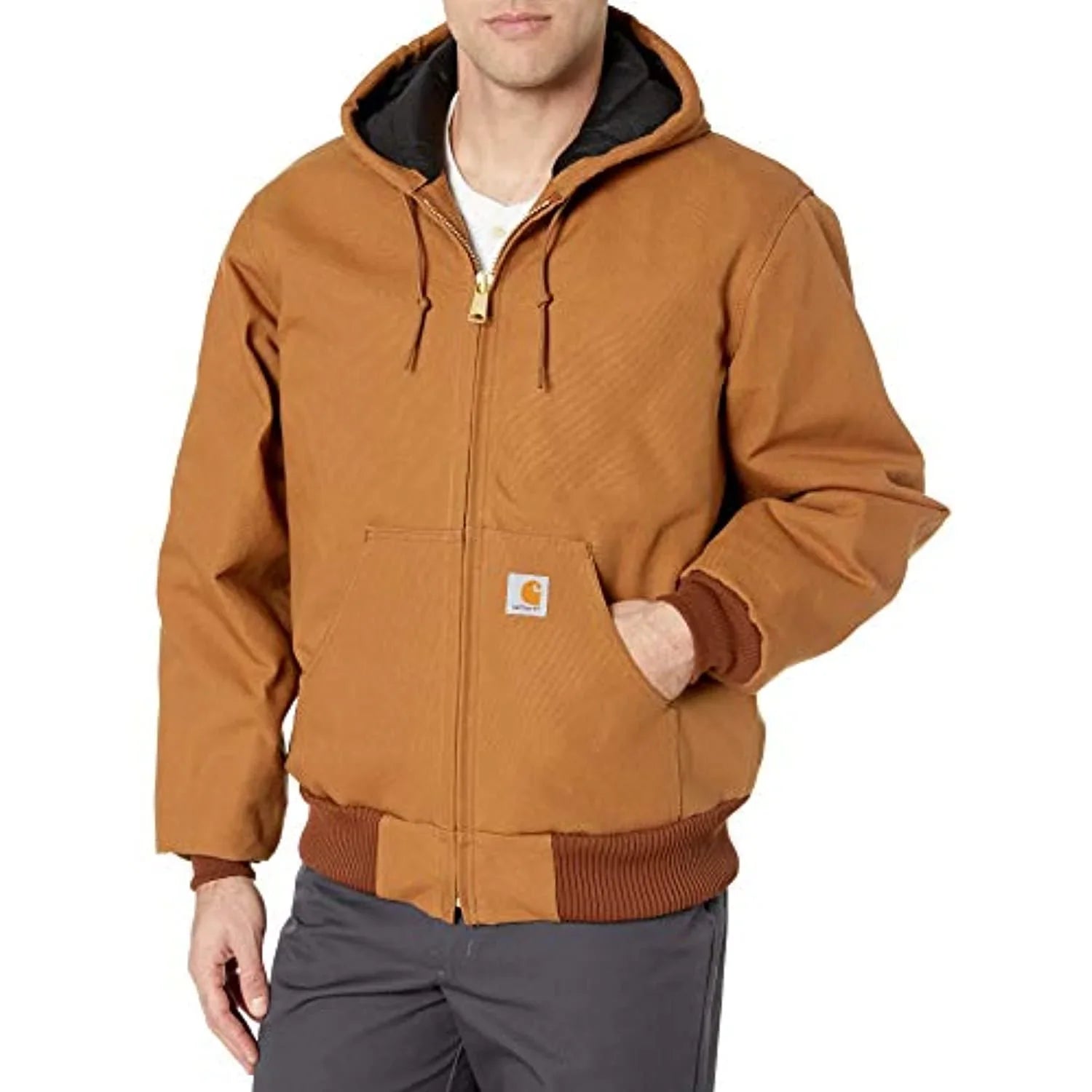 Carhartt Men's Quilted Flannel Lined Duck Active Jacket, Brown, Large