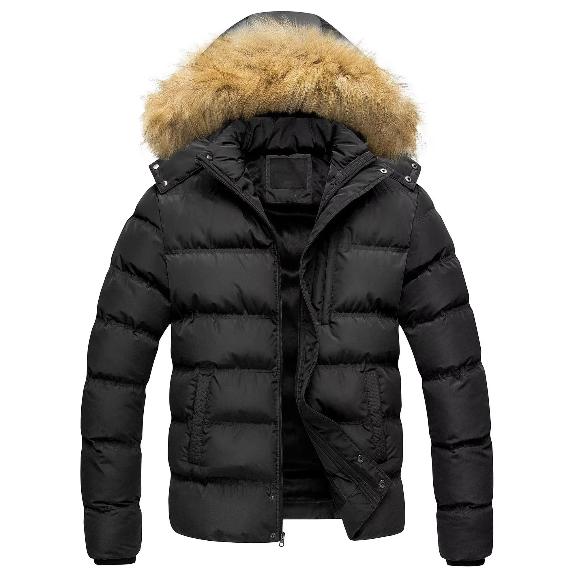Chrisuno Winter Coats for Men Puffer Thicken Bubble Jacket Hood Black S