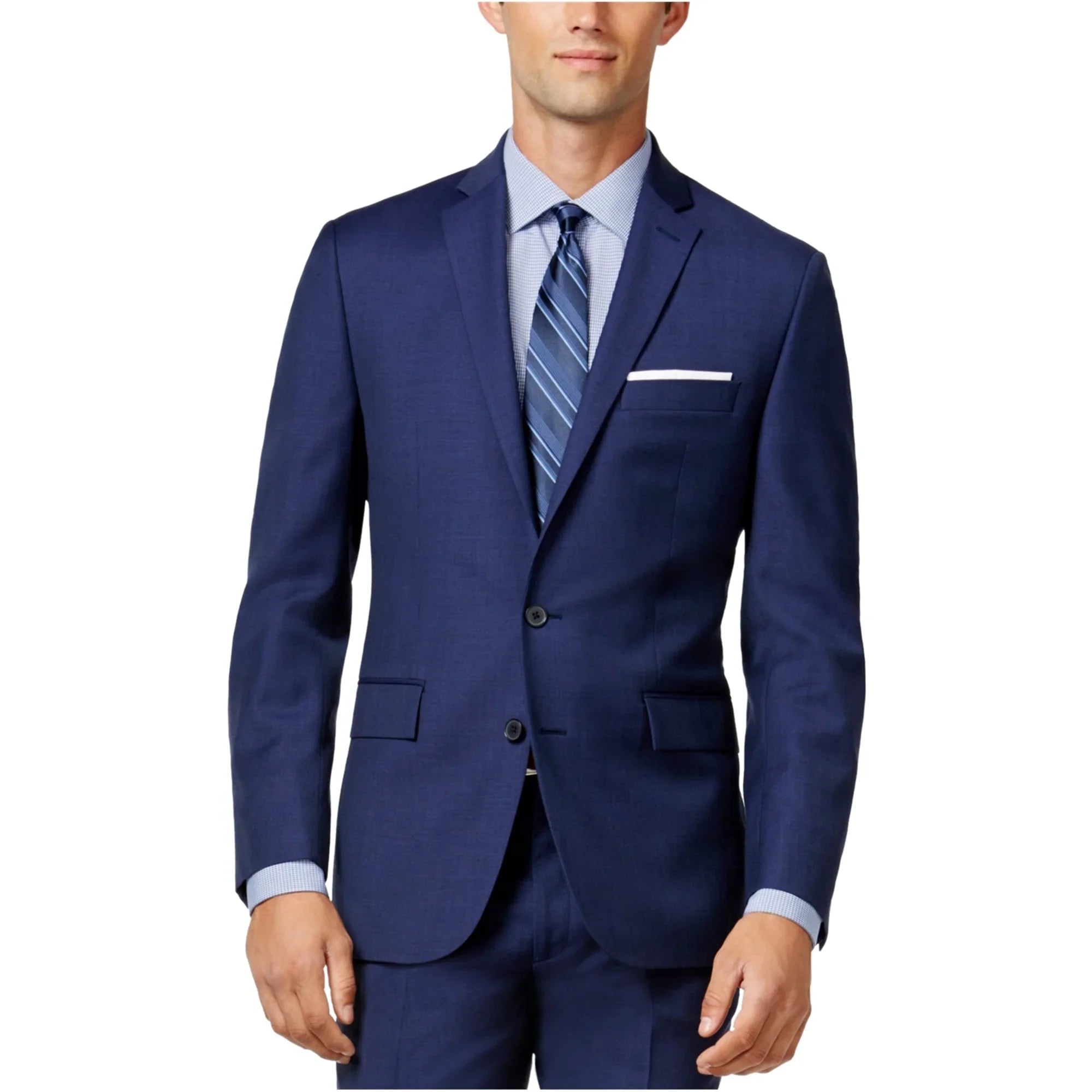 Ryan Seacrest Mens Modern Fit Two Button Blazer Jacket, Blue, 38 Long