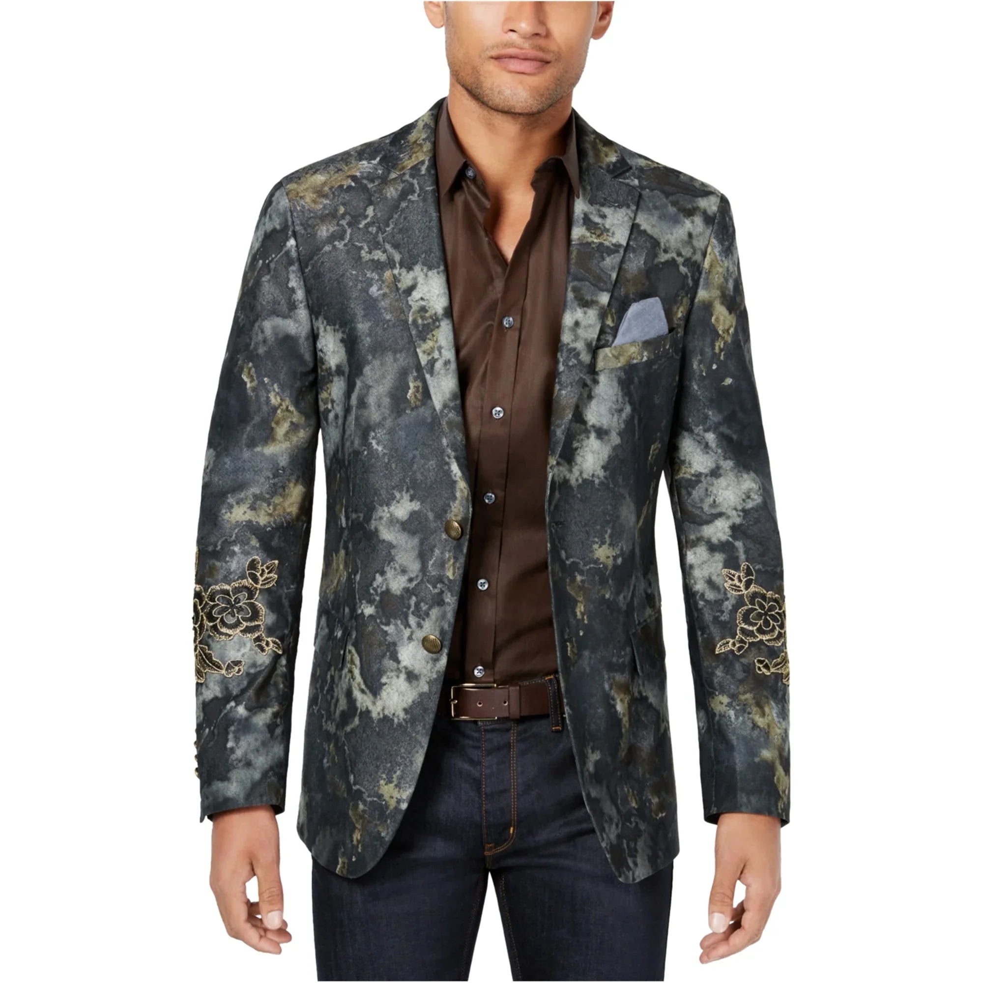 Tallia Mens Watercolor Sport Coat, Green, 40 Short